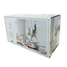 Agatha Blue ceramic cookware set retail box showing covered pots, pans, and matching handles