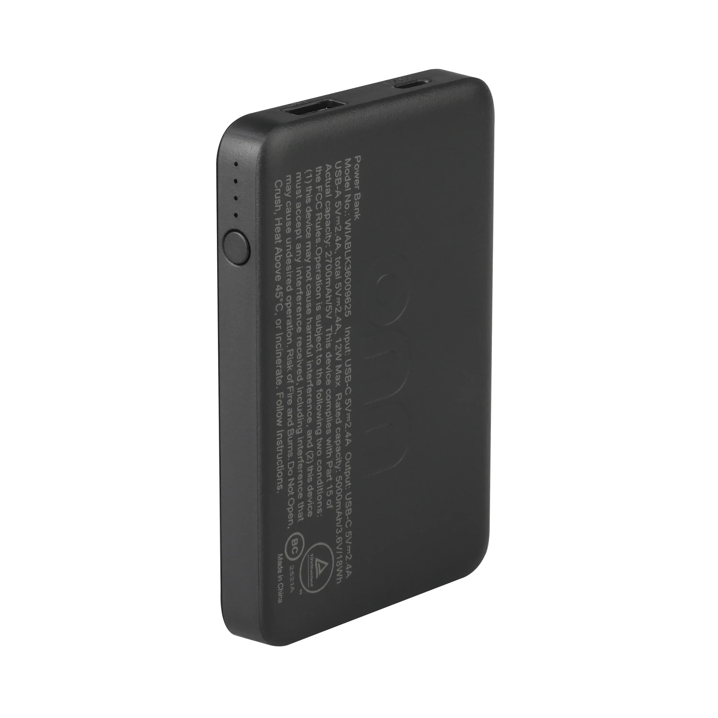 onn 5000mAh Portable Power Bank with USB-C and USB-A ports, Compact Size, LED Indicator Lights, Black - Compatible with iPhone, iPad, AirPods, Samsung Galaxy, Note, Pixel & More