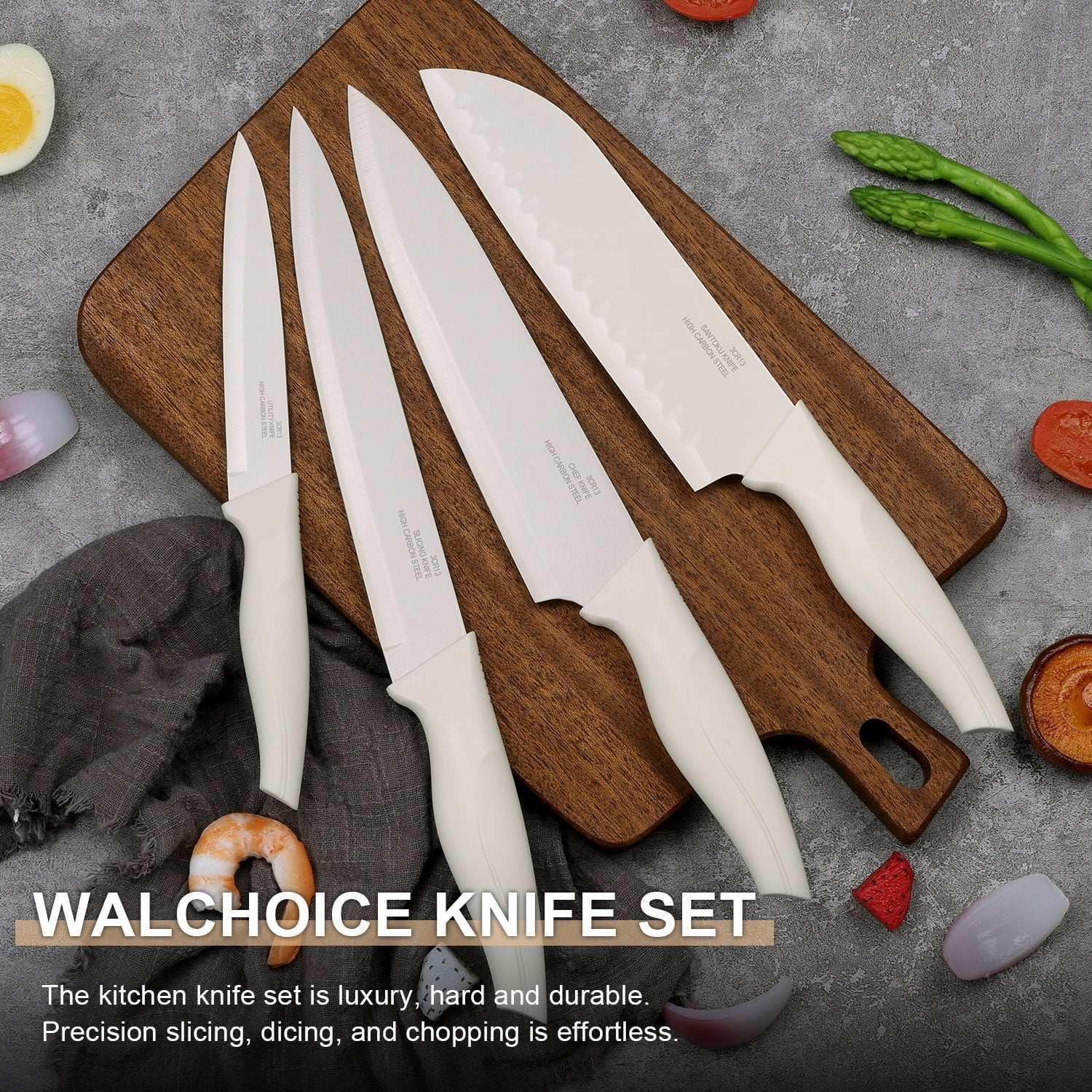 Walchoice 15 Pieces Knife Set with Block, High Carbon Stainless Steel Kitchen Knife Set with Sharpener, Rust Resistant & Dishwasher Safe - USA MEGA SHOP
