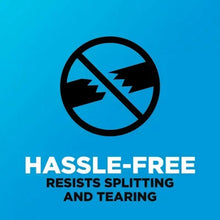 Hassle-free tape icon with black slash over jagged tear marks
