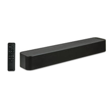 Black soundbar with included remote control