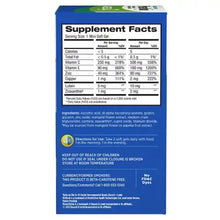 Supplement Facts serving size mini soft gel nutrient table on blue box