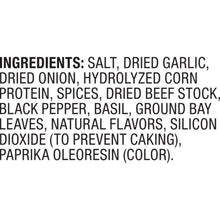 Pot roast seasoning ingredient list, including salt, garlic, onion, spices, and beef stock