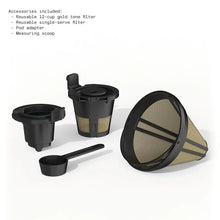 Reusable coffee maker accessories: filters, pod adapter, and measuring scoop