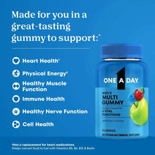 One A Day Men’s Multi gummy bottle with nutrition icons and blue cap