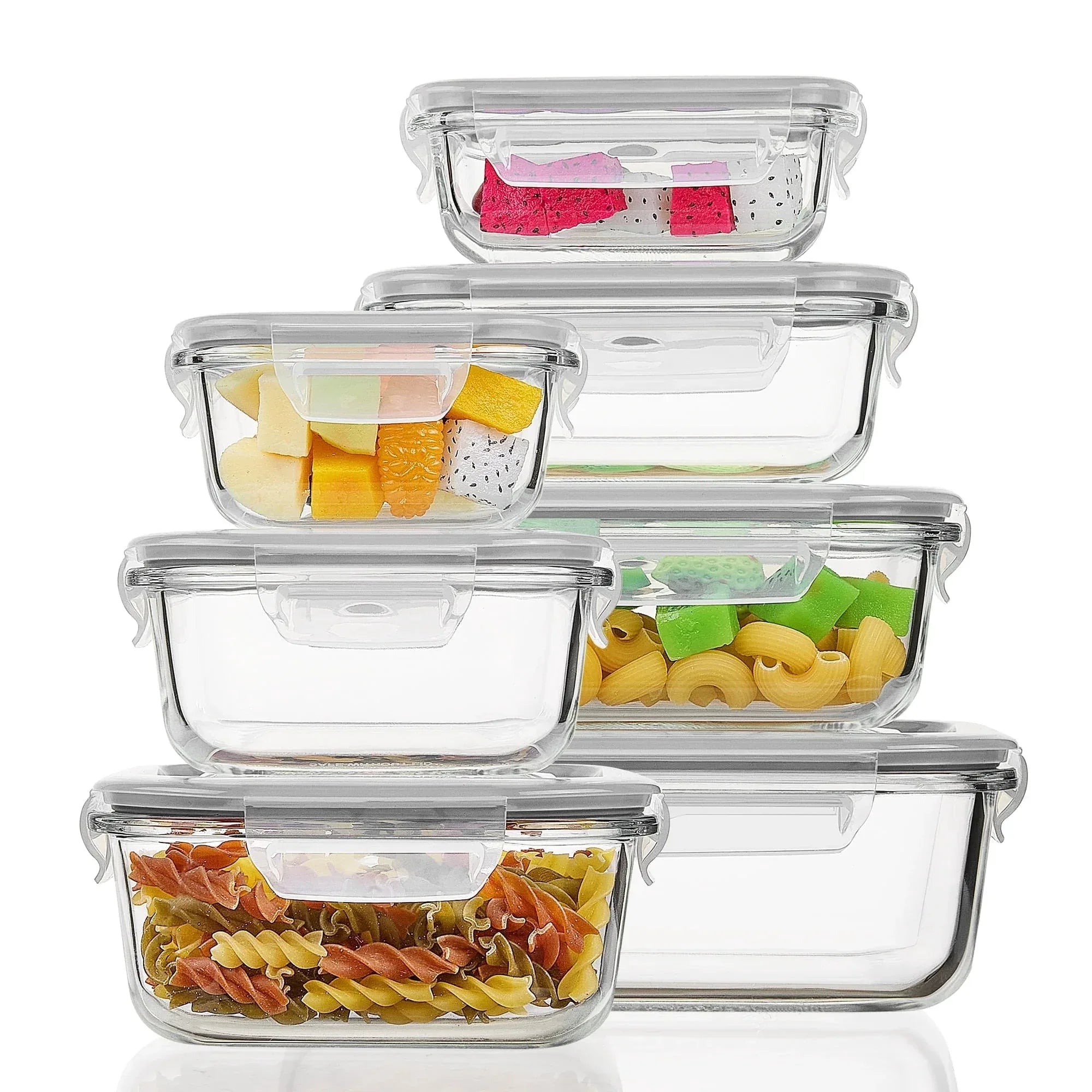 Sindcom 7 Pack Glass Food Storage Containers, Meal Prep, Airtight Bento Boxes with Leak Proof Locking Lids