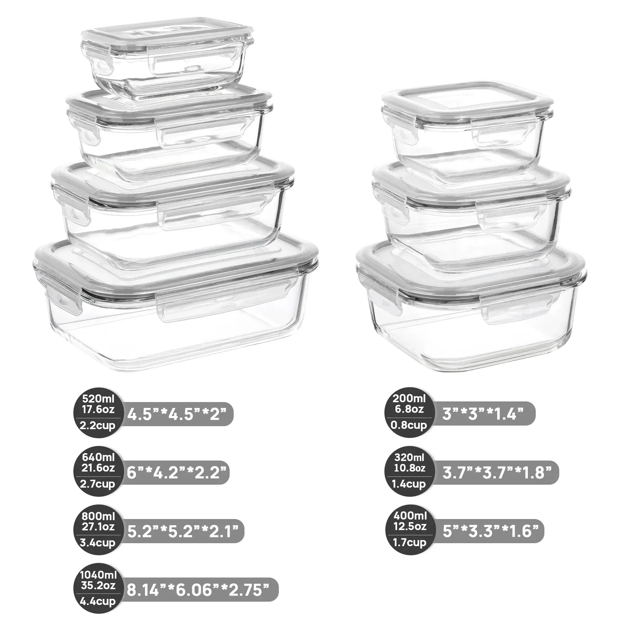 Sindcom 7 Pack Glass Food Storage Containers, Meal Prep, Airtight Bento Boxes with Leak Proof Locking Lids