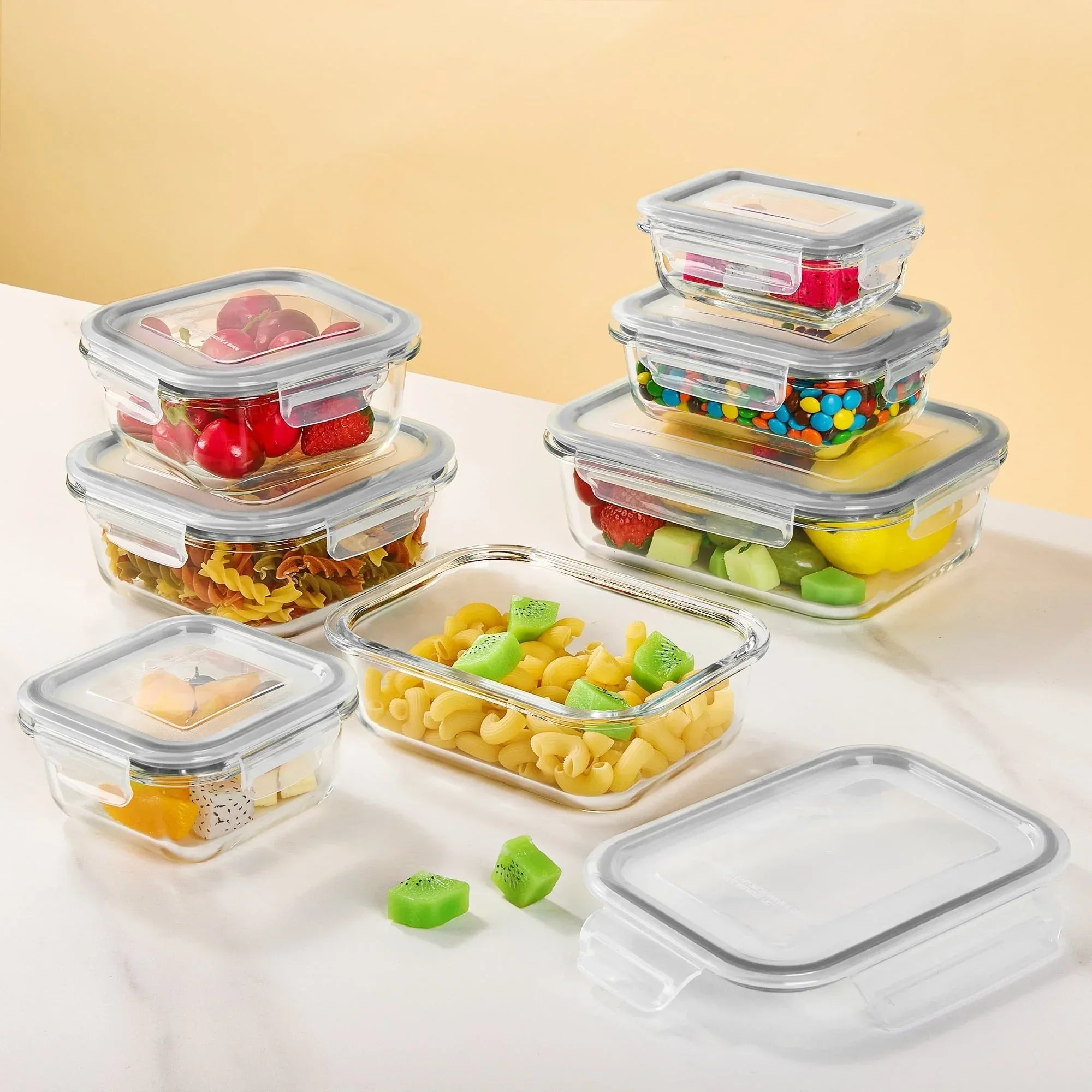 Sindcom 7 Pack Glass Food Storage Containers, Meal Prep, Airtight Bento Boxes with Leak Proof Locking Lids