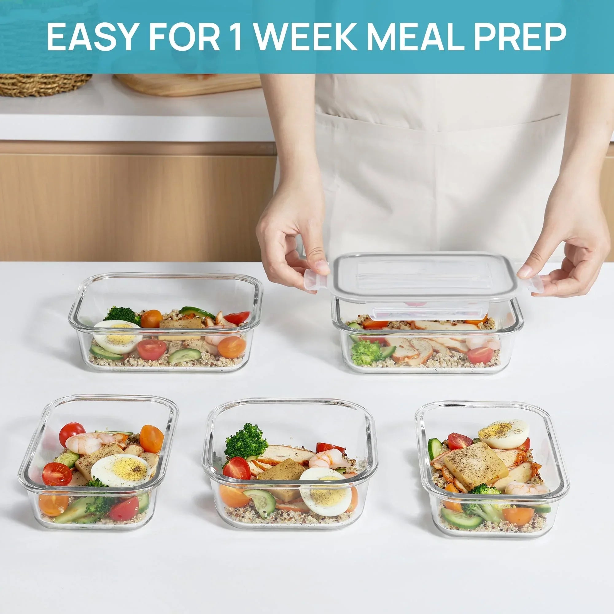 Sindcom 7 Pack Glass Food Storage Containers, Meal Prep, Airtight Bento Boxes with Leak Proof Locking Lids