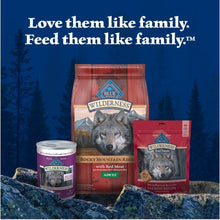 Dog food variety display with Wilderness bag, can, and smaller pouch