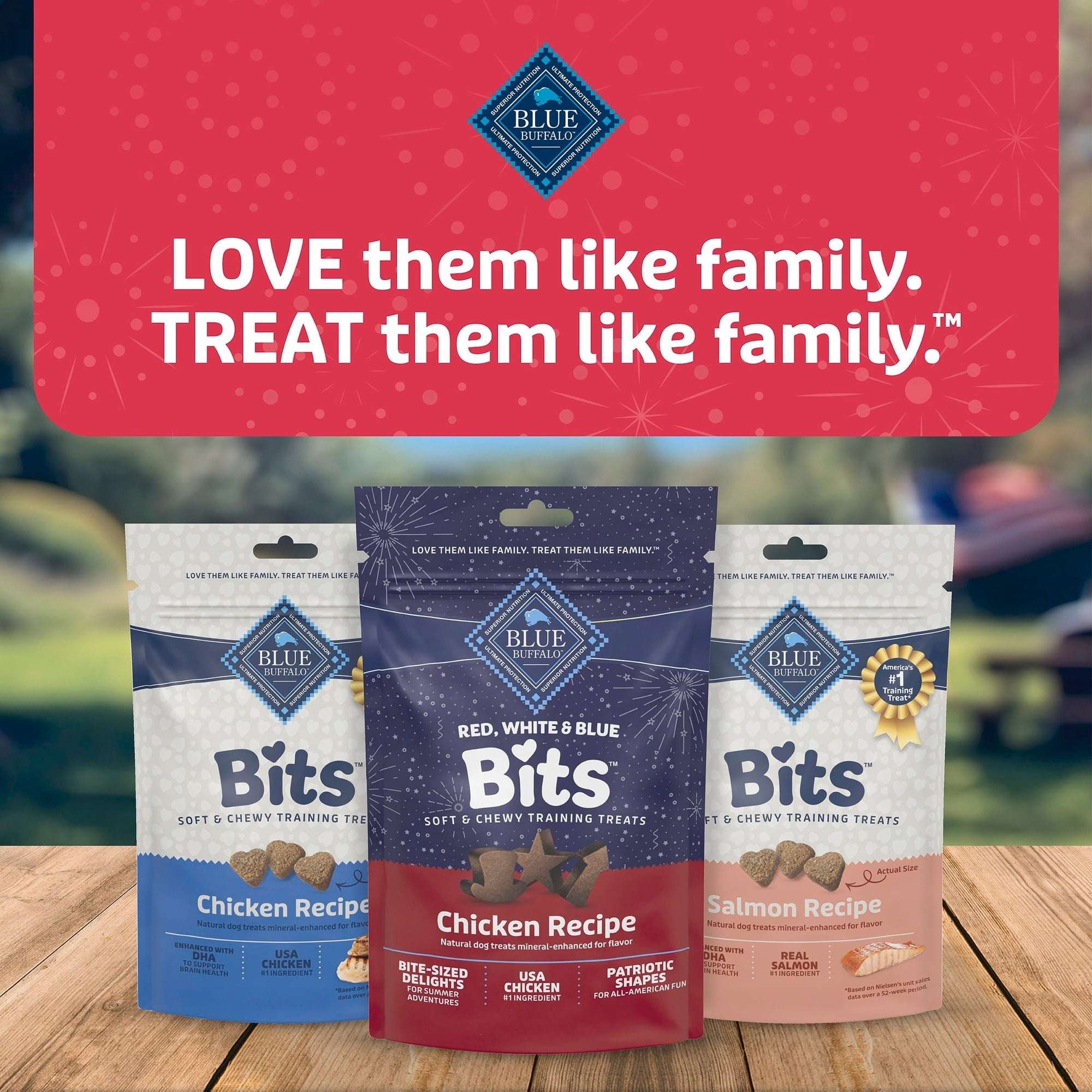 (3 pack) Blue Buffalo Red, White & Blue Bits, Soft and Chewy Training Treats, Chicken, 4.5oz Bag