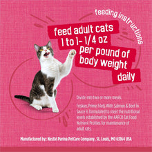 Wet cat food label with feeding instructions for adult cats and daily portion guidance