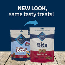 Blue Bits training treat pouches showing new look for beef recipe