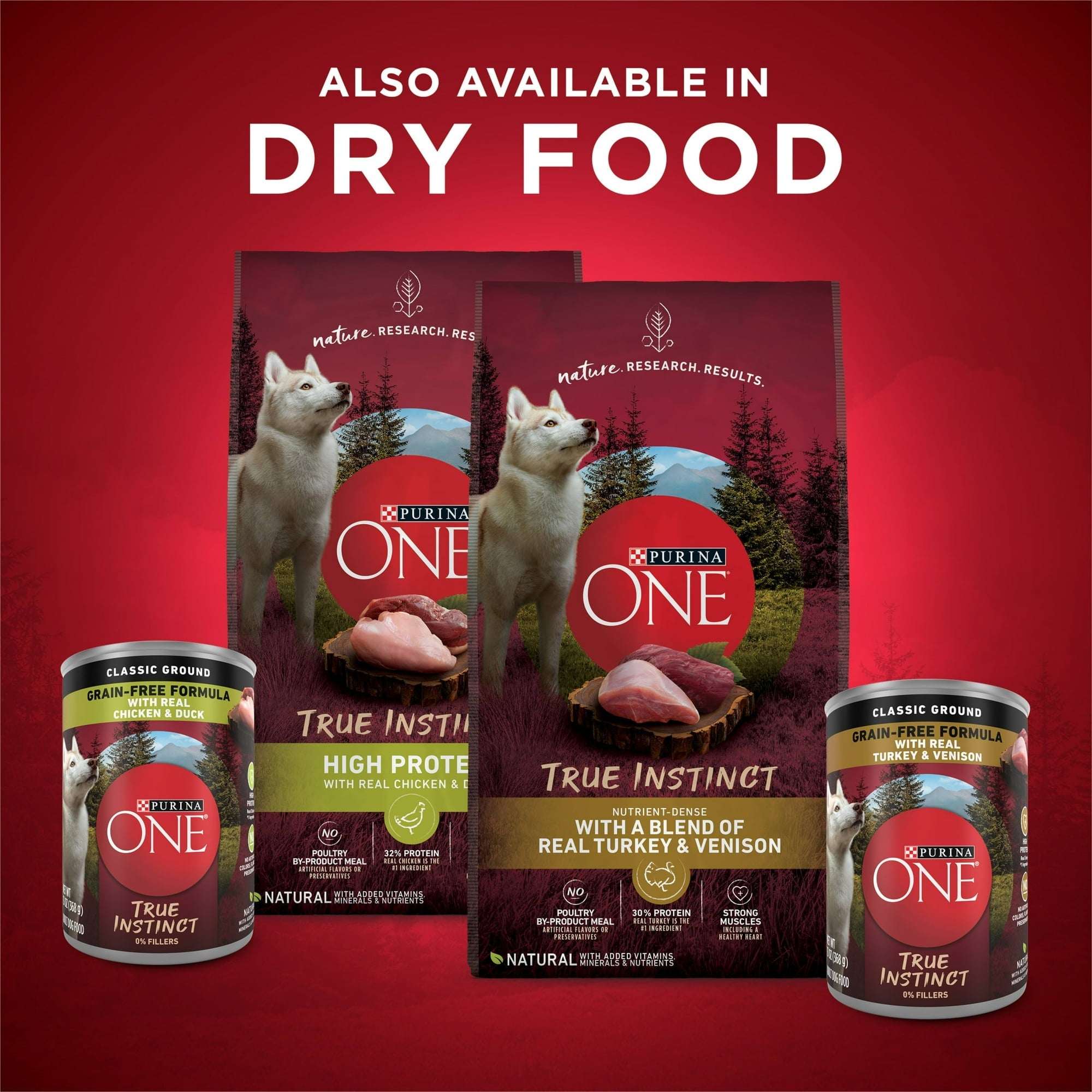 Purina ONE True Instinct Classic Ground Grain-Free Formulas With Real Turkey and Venison, and With Real Chicken and Duck Wet High Protein Dog Food Variety Pack