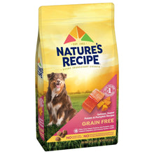 Grain-free dry dog food bag with salmon, sweet potato and pumpkin, front view