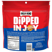 Back panel of Milk-Bone dipped in Jif peanut butter dog biscuits with nutrition facts