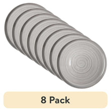 Grey stoneware round dinner plate, 10.4 in, with swirled texture; set of 8