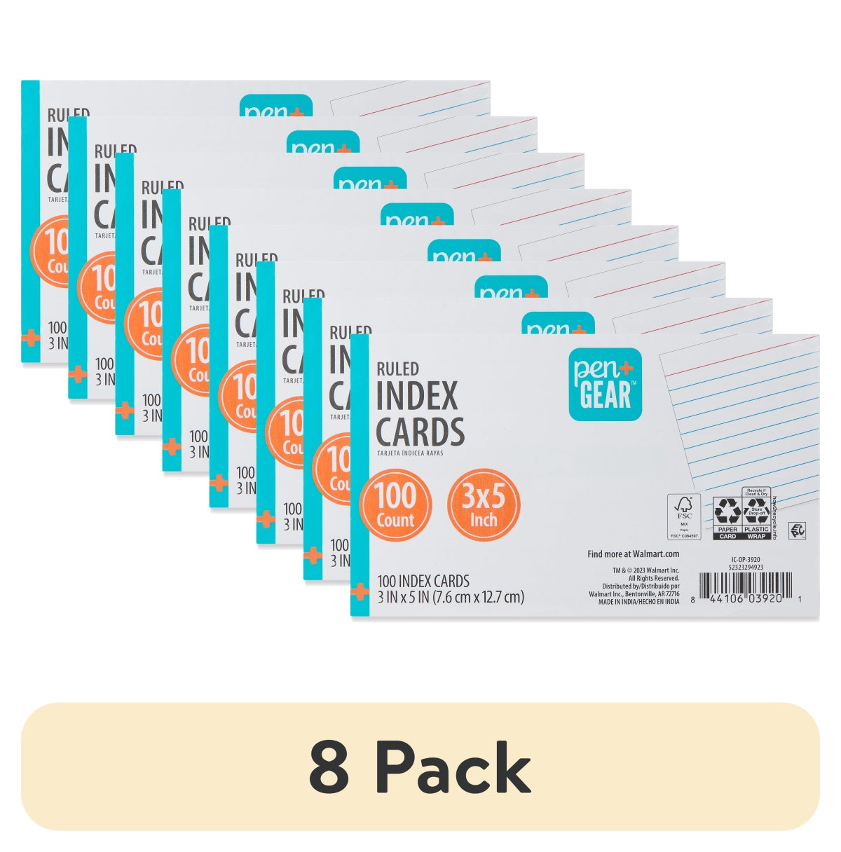 Pen+Gear Ruled Index Cards, 3" x 5", White, 100 Count