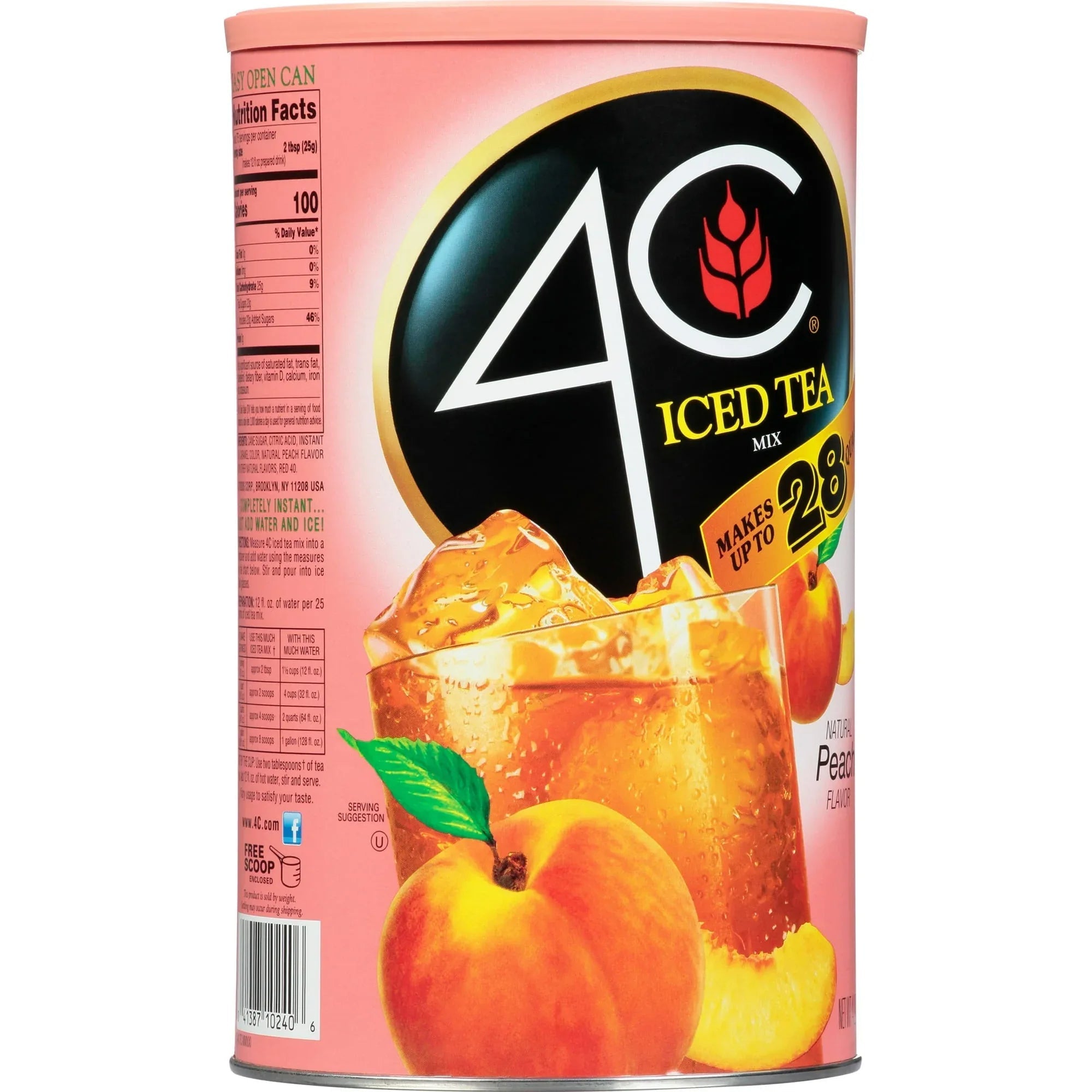4C Powdered Drink Mix, Natural Peach, 66.1 oz, 1 Ct