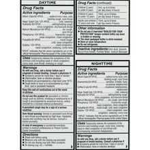 Daytime cold & cough liquid drug facts panel with directions and warnings