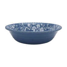 Blue floral melamine serving bowl with daisy pattern and scalloped top edge