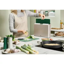 4-piece chopping board set with green boards and storage caddy