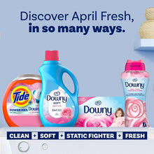Downy Soft April Fresh liquid fabric softener bottles, blue jug with pink caps