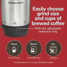 Electric coffee grinder with adjustable selection ring for grind size