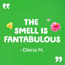 Floral quote graphic for Gain Happy scent with pink hibiscus and small yellow flowers