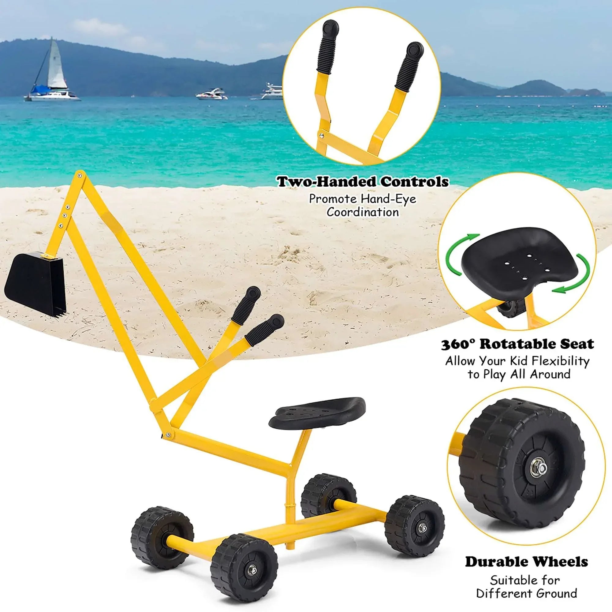 Costway Heavy Duty Kid Ride-on Sand Digger Digging Scooper Excavator for Sand Toy Yellow - USA MEGA SHOP