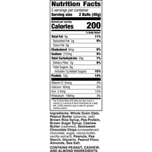 Nutrition Facts panel for protein granola balls, 10 g protein per serving