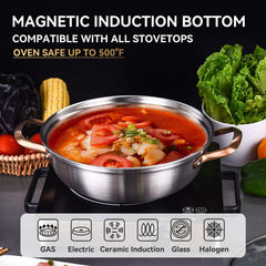 LOLYKITCH Tri-ply Stainless Steel Sauté Pan with Lid,3.5QT Everyday Pan ,Kadhai,Induction Cooking Pot,Dishwasher and Oven Safe,11 inch.