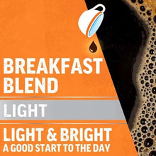 Breakfast blend light label on Maxwell House coffee pod packaging with coffee cup icon