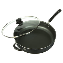 Steel gray nonstick covered jumbo cooker with glass lid and black side handles