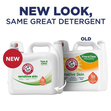 Laundry detergent jugs showing New Look vs Old, free & clear sensitive skin