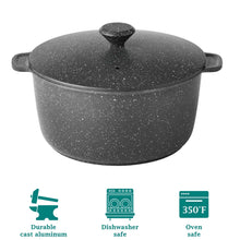 Charcoal speckle cast aluminum dutch oven with lid knob and side handles