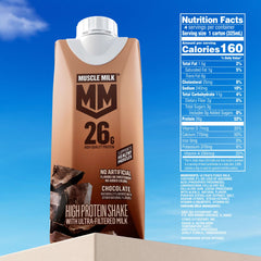 Muscle Milk 26g High Protein Shake, Chocolate, Ultra- Filtered Milk 11 fl oz, 4 pack