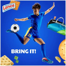 Lance sandwich cracker variety pack panel with football player and Bring It! crackers graphics