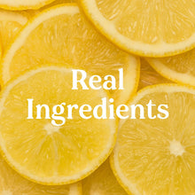 Gluten-free lemon cookie real ingredients graphic with sliced lemons