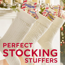 Holiday peppermint bark chocolate assortment in quilted stockings