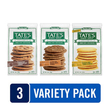 Gluten-free cookie variety pack with three bags labeled chocolate chip, ginger zinger, lemon