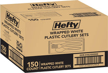 Wrapped white plastic cutlery set box, 150 count, Hefty brand