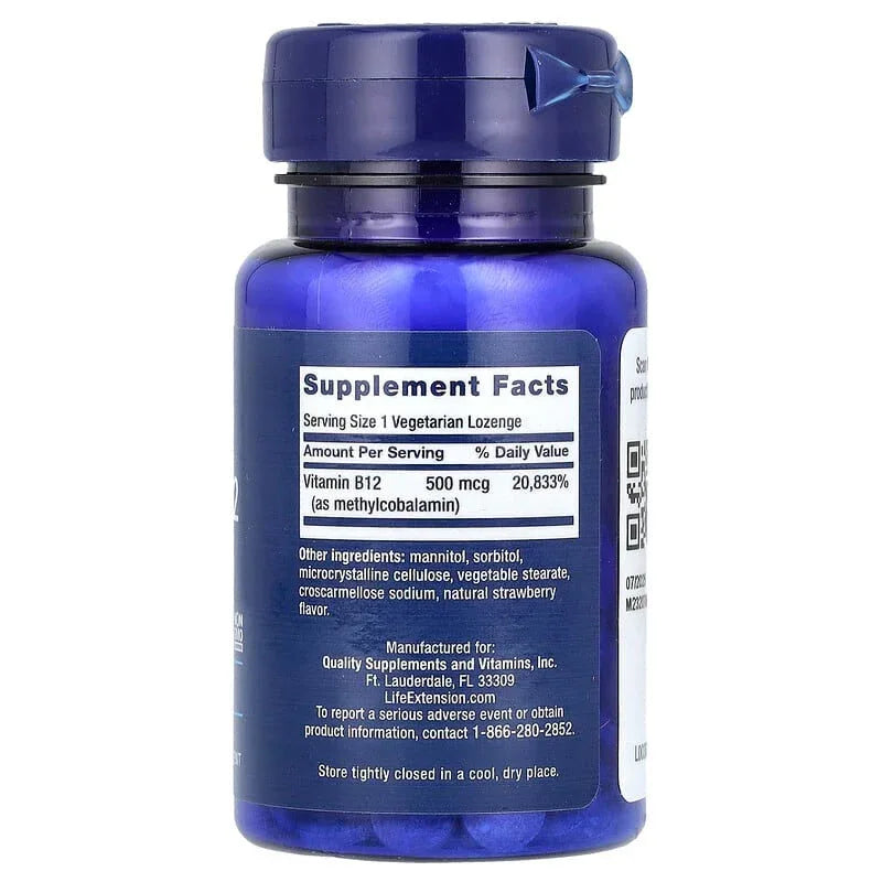 Life Extension, Vitamin B12 Methylcobalamin, Vegetarian Lozenges - USA MEGA SHOP