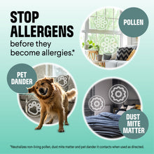Clorox PURE allergen neutralizer illustrated panel with dog and pollen icons