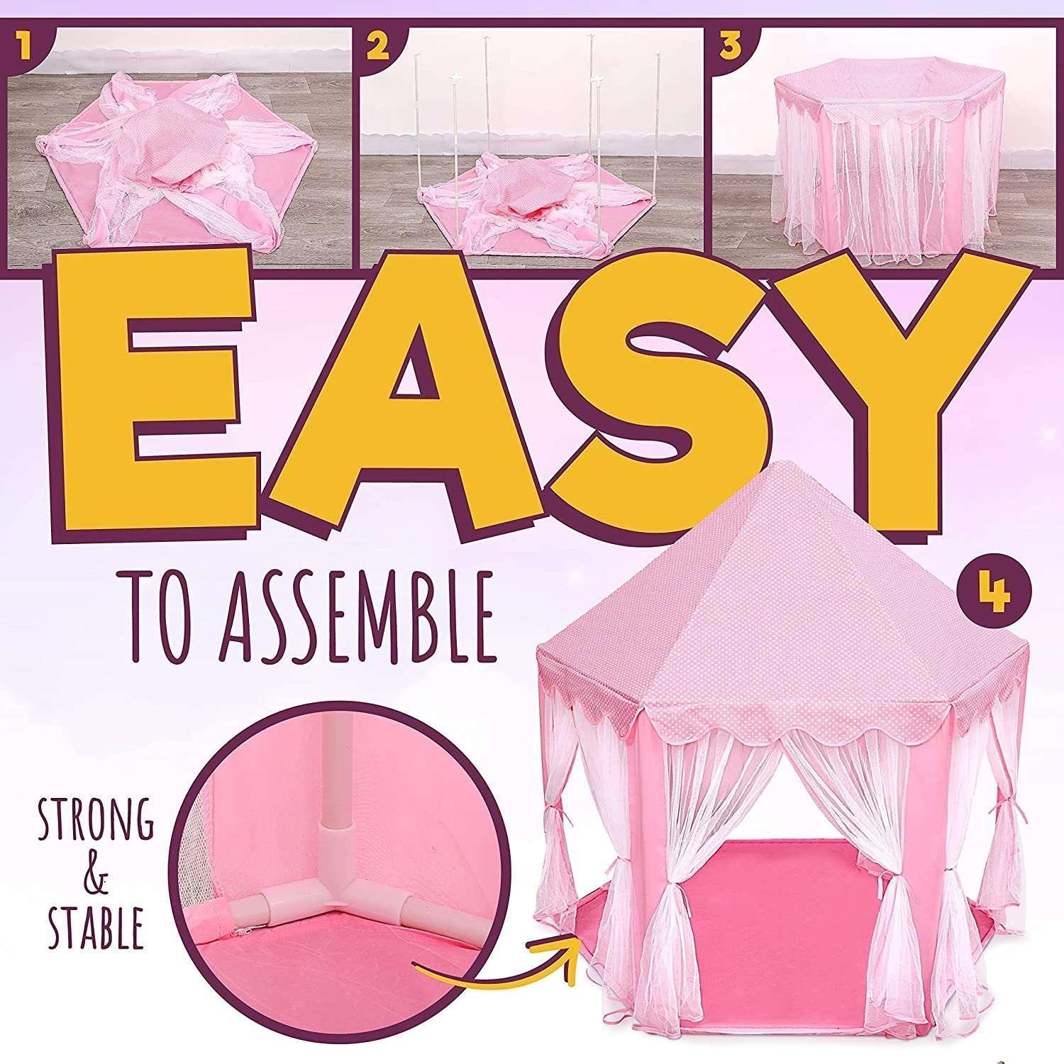 ORIAN Princess Castle Playhouse Tent for Girls with LED Star Lights – Indoor & Outdoor Large Kids Play Tent for Imaginative Games – Princess Tent, 230 Polyester Taffeta. Pink 55"x53". - USA MEGA SHOP