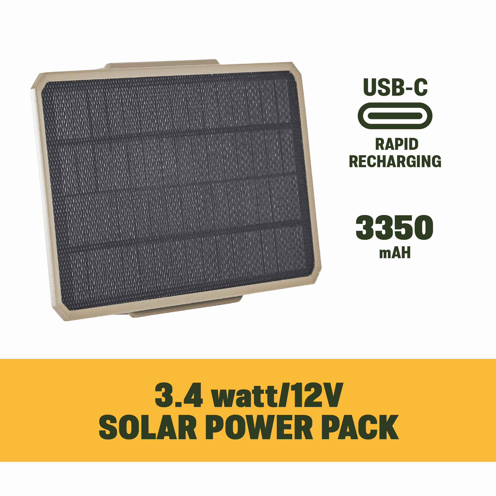 Moultrie 3.4 Watt Solar Power Pack for Trail Cameras - 3350mAh Battery Pack - USB-C Connection