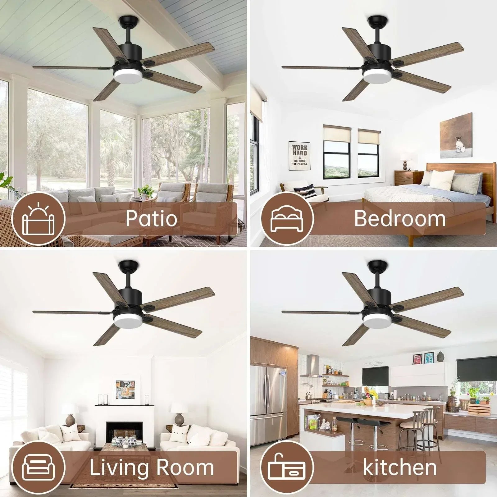SKEVEN 52 ''Ceiling Fan with Light and Remote, Ceiling Fan 6-Speed Reversible DC Motor, Suitable for Outdoor Terraces, Bedrooms