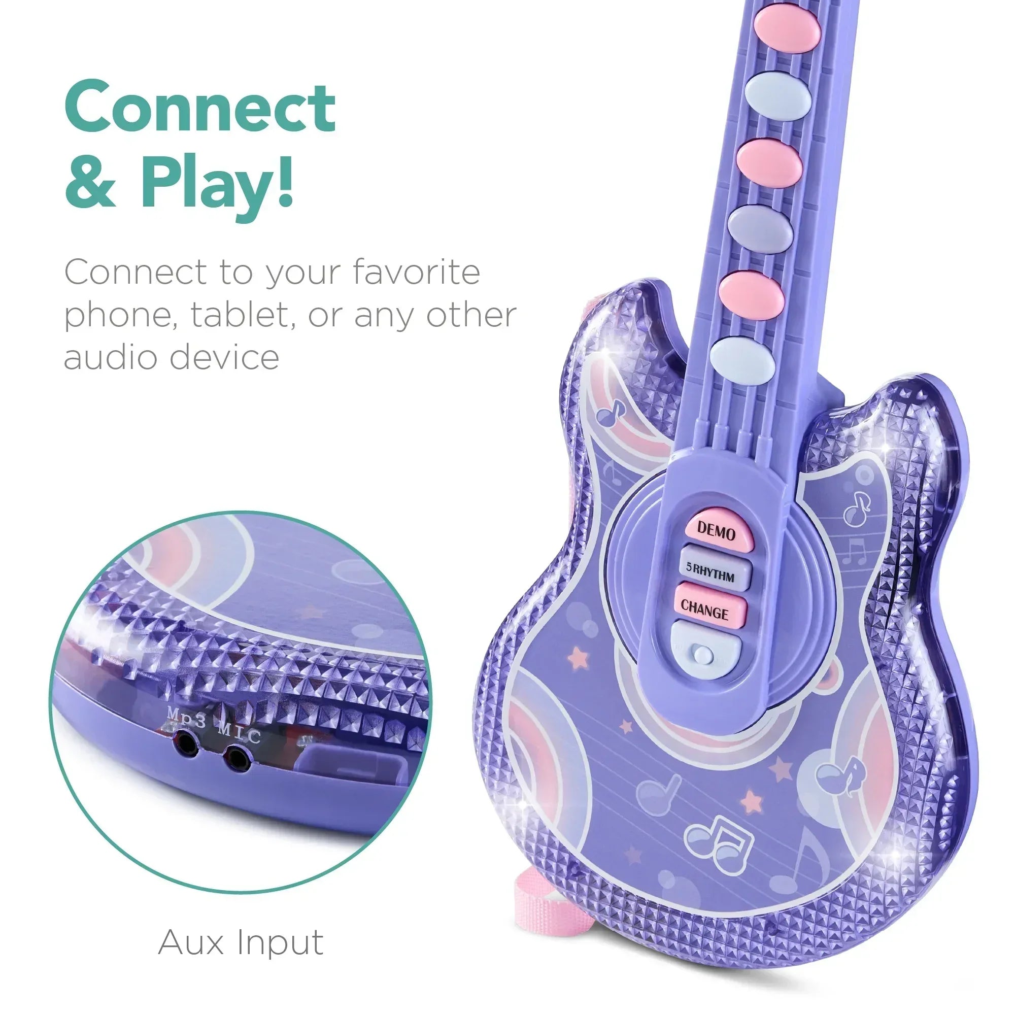 Best Choice Products 19in Kids Flash Guitar, Pretend Play Musical Instrument Toy for Toddlers w/ Mic, Stand - USA MEGA SHOP