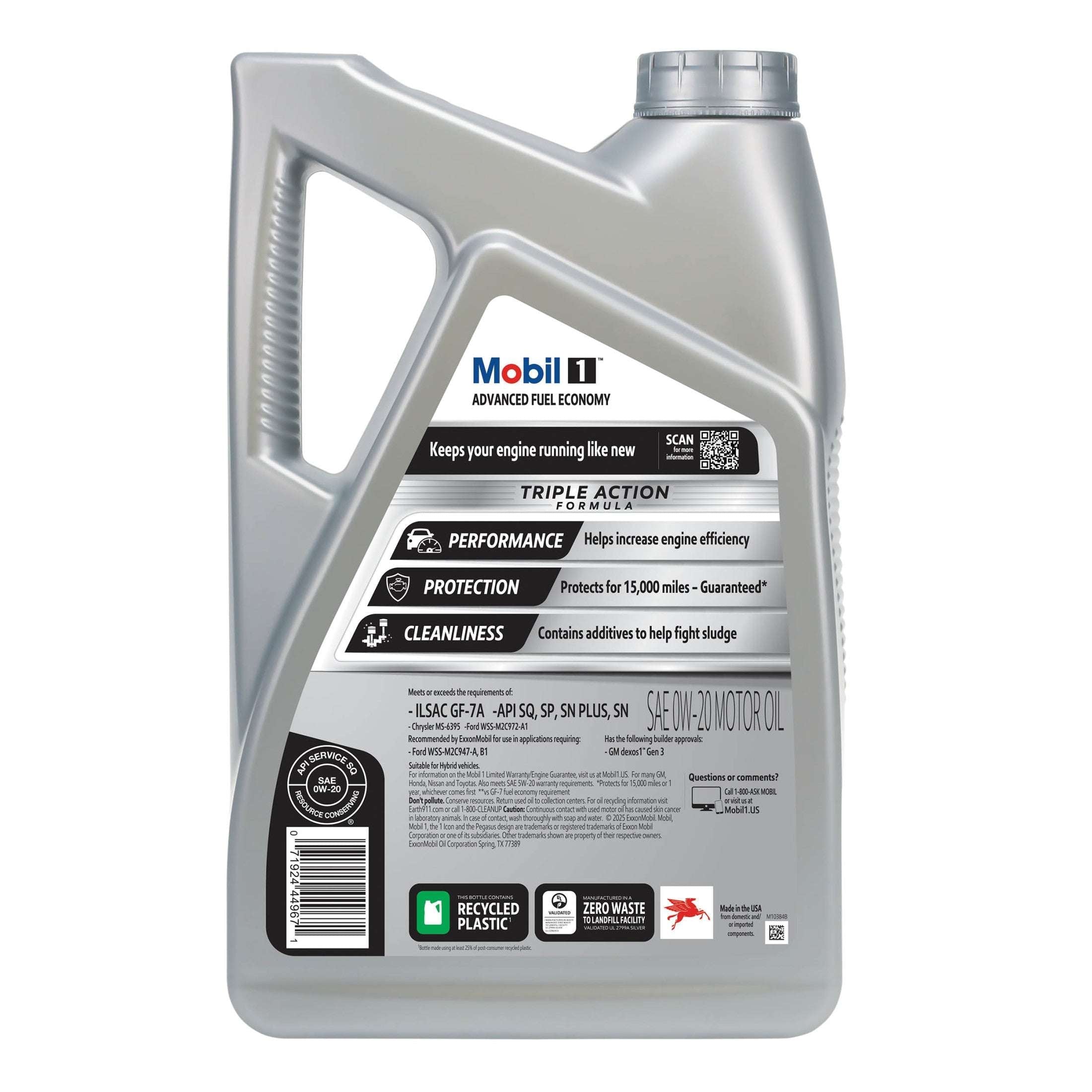 Mobil 1 Advanced Fuel Economy Full Synthetic Motor Oil 0W-20, 5 Quart