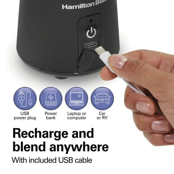 Hamilton Beach Blend Now Portable Personal Blender for Smoothies with Travel Lid, 16 oz, Black - USA MEGA SHOP